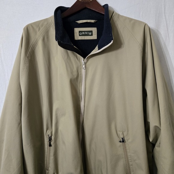 Orvis Jacket Mens XXL Brown Khaki Full Zip Bomber Flannel Lined Zip Pockets - Picture 1 of 11